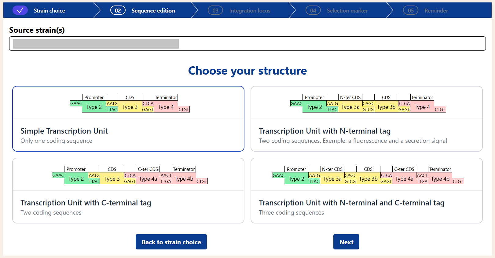 Screen d'un exemple d'une application de biologie synthétique