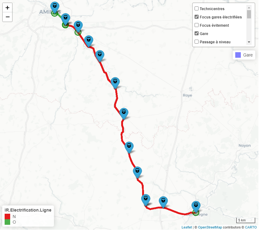 screen d'un exemple de l'application web pour la SNCF sur le redynamisme des lignes dessert fine du territoire.